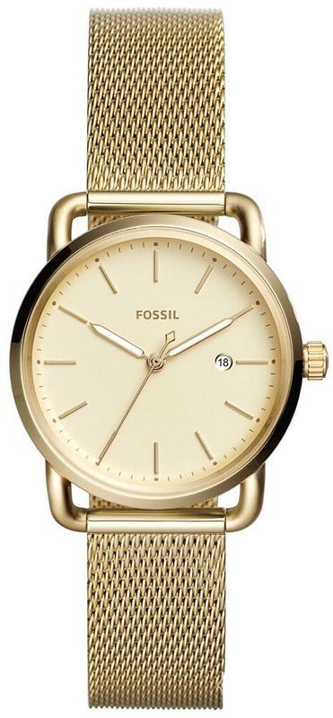 Fossil Commuter White Dial Gold Steel Strap Watch for Women - ES4332
