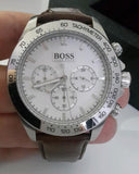 Hugo Boss Ikon Chronograph White Dial Brown Leather Strap Watch for Men - 1513175