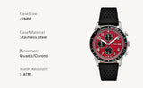 Fossil Tourer Red Dial Black Leather Strap Watch for Men - FS6086