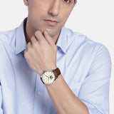 Fossil Townsman Beige Dial Brown Leather Strap Watch for Men - ME3266