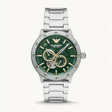 Emporio Armani Meccanico Automatic Green Dial Silver Steel Strap Watch For Men - AR60053