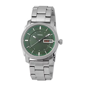 Fossil Machine Green Dial Silver Steel Strap Watch for Men - FS5899