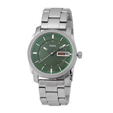 Fossil Machine Green Dial Silver Steel Strap Watch for Men - FS5899