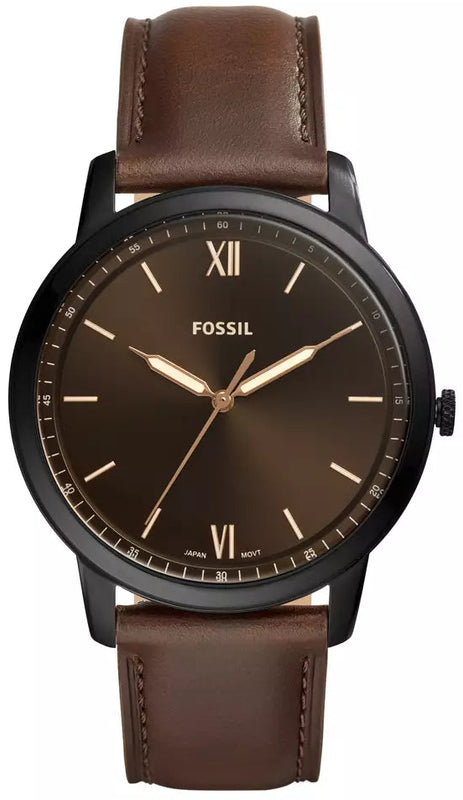 Fossil Minimalist Brown Dial Brown Leather Strap Watch for Men - FS5551