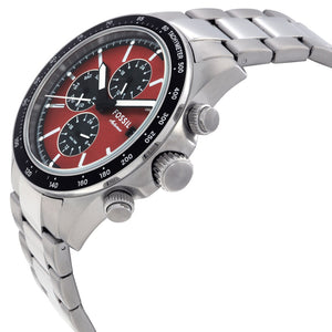 Fossil Autocross Red Dial Silver Steel Strap Watch for Men - BQ2895
