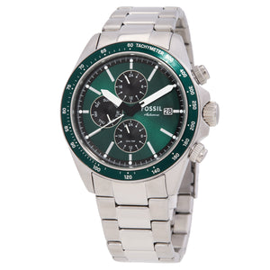 Fossil Autocross Green Dial Silver Steel Strap Watch for Men - BQ2878