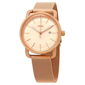 Fossil Commuter White Dial Rose Gold Steel Strap Watch for Women - ES4333
