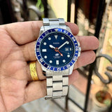 Fossil GMT Blue Dial Silver Steel Strap Watch for Men - FS5991