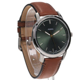 Fossil Minimalist Green Dial Brown Leather Strap Watch for Men - FS6094
