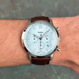 Fossil Neutra Sky Blue Dial Brown Leather Strap Watch for Men - FS6109
