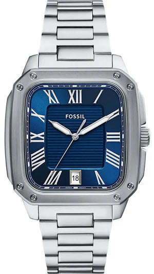 Fossil Crosby Blue Dial Silver Steel Strap Watch for Men - FS6121