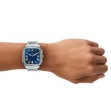 Fossil Crosby Blue Dial Silver Steel Strap Watch for Men - FS6121