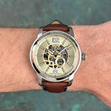 Fossil Heritage White Dial Brwon Leather Strap Watch for Men - ME3264