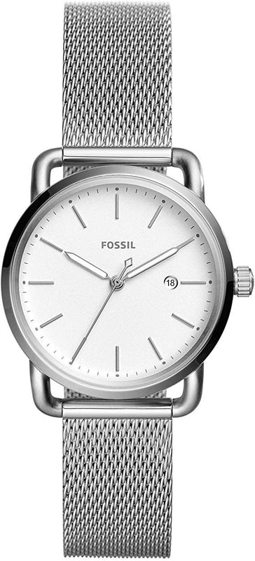 Fossil Commuter White Dial Silver Steel Strap Watch for Women - ES4331
