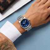 Fossil Machine Blue Dial Silver Steel Strap Watch for Men - FS5340