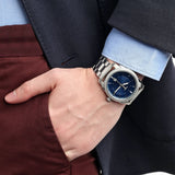 Fossil Machine Blue Dial Silver Steel Strap Watch for Men - FS5340