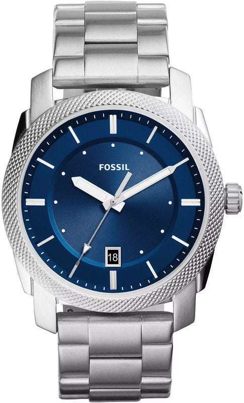 Fossil Machine Blue Dial Silver Steel Strap Watch for Men - FS5340