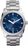 Fossil Machine Blue Dial Silver Steel Strap Watch for Men - FS5340