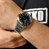 Fossil Everett Black Dial Silver Steel Strap Watch for Men- FS5821