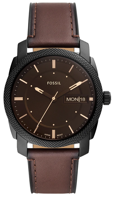 Fossil Machine Brown Dial Brown Leather Strap Watch for Men - FS5901