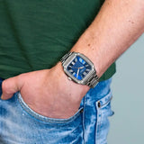 Fossil Crosby Blue Dial Silver Steel Strap Watch for Men - FS6121