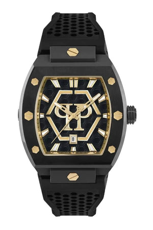 Philipp Plein Hexagon Phantom Black Dial Black Silicone Strap Watch For Men- PWPUA0224