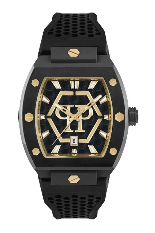 Philipp Plein Hexagon Phantom Black Dial Black Silicone Strap Watch For Men- PWPUA0224