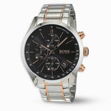 Hugo Boss Grand Prix Chronograph Black Dial Two Tone Steel Strap Watch for Men - 1513473