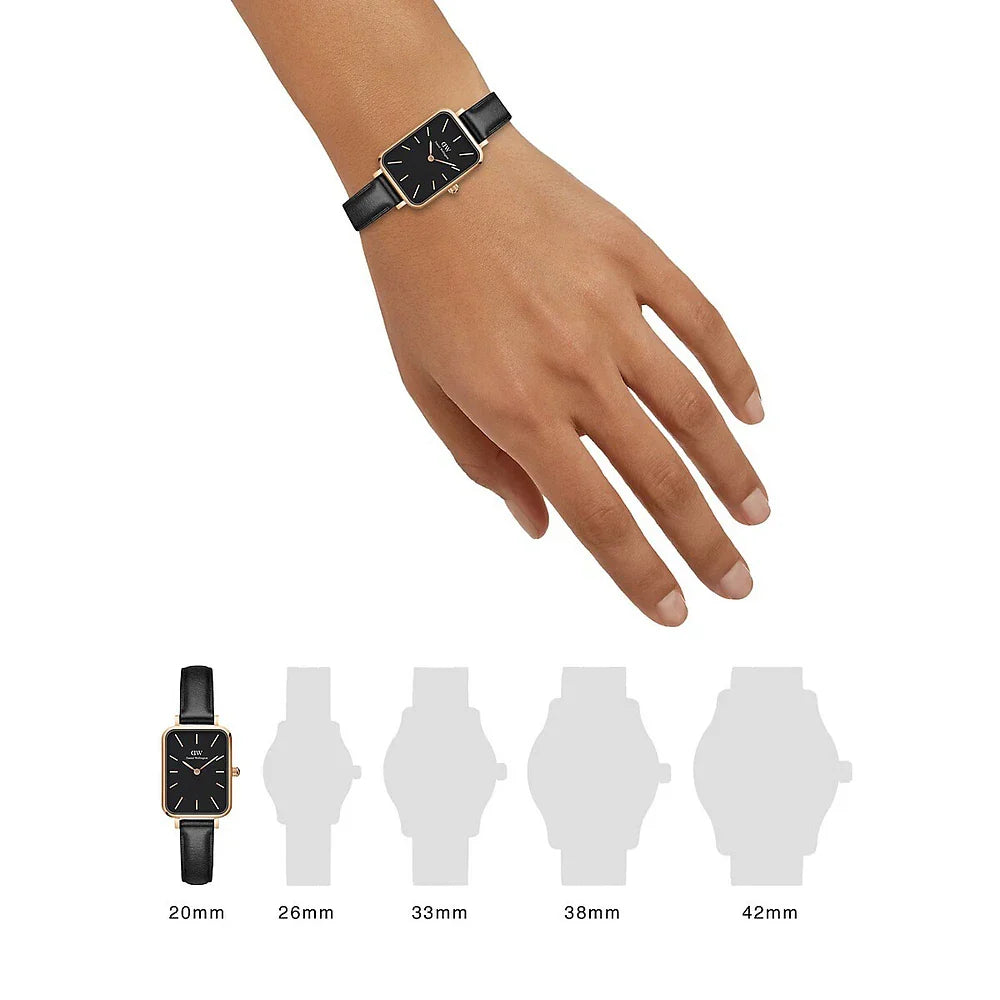 Daniel Wellington Quadro Sheffield Black Dial Black Leather Strap Watch For Women - DW00100435