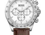 Hugo Boss Ikon Chronograph White Dial Brown Leather Strap Watch for Men - 1513175