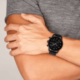Hugo Boss Navigator Chronograph Black Dial Black Leather Strap Watch for Men - 1513497