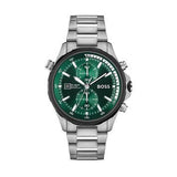 Hugo Boss Globetrotter Chronograph Green Dial Silver Steel Strap Watch for Men - 1513930