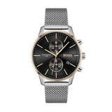 Hugo Boss Associate Chronograph Black Dial Silver Mesh Bracelet Watch for Men - 1513805