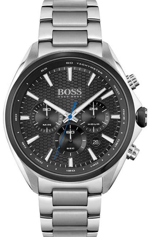 Hugo Boss Distinct Chronograph Black Dial Silver Steel Strap Watch for Men - 1513857