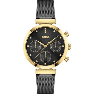 Hugo Boss Flawless Chronograph Black Dial Black Mesh Bracelet Watch for Women - 1502627