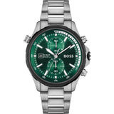 Hugo Boss Globetrotter Chronograph Green Dial Silver Steel Strap Watch for Men - 1513930