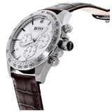 Hugo Boss Ikon Chronograph White Dial Brown Leather Strap Watch for Men - 1513175