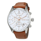 Hugo Boss Grand Prix Chronograph White Dial Brown Leather Strap Watch for Men - 1513475