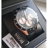 Hugo Boss Talent Chronograph Black Dial Black Leather Strap Watch For Men - 1513580