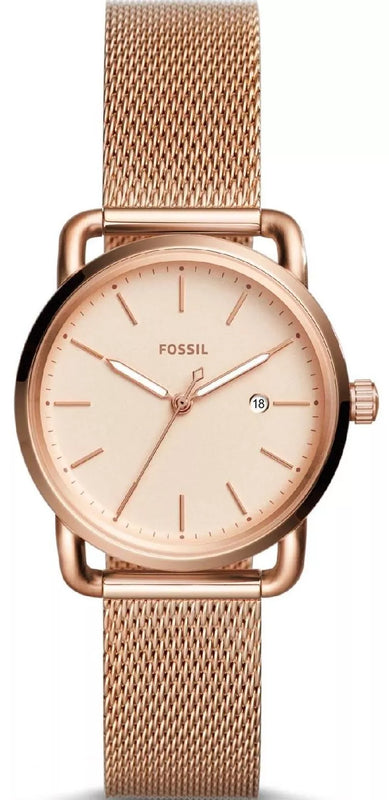 Fossil Commuter White Dial Rose Gold Steel Strap Watch for Women - ES4333