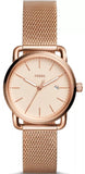 Fossil Commuter White Dial Rose Gold Steel Strap Watch for Women - ES4333