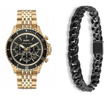 Michael Kors Bayville Chronograph Black Dial Gold Steel Strap Watch For Men - MK8726