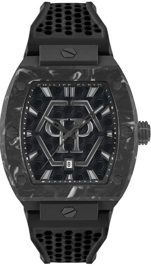 Philipp Plein Hexagon Phantom Black Dial Black Silicone Strap Watch For Men- PWPUA0624
