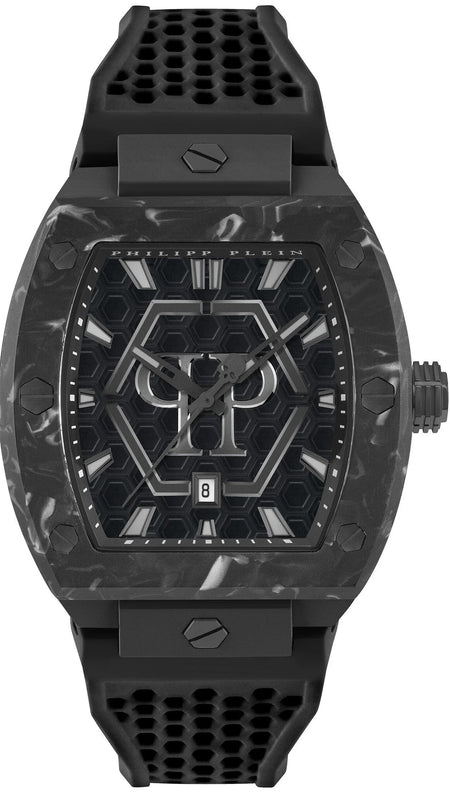 Philipp Plein Hexagon Phantom Black Dial Black Silicone Strap Watch For Men- PWPUA0624