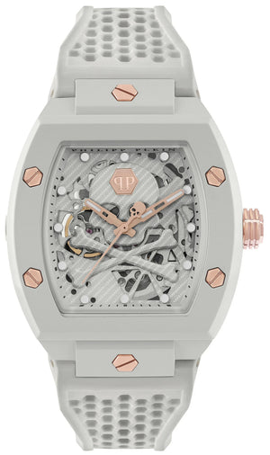 Philipp Plein The Skeleton White Dial White Silicone Strap Watch for Men - PWVBA0123