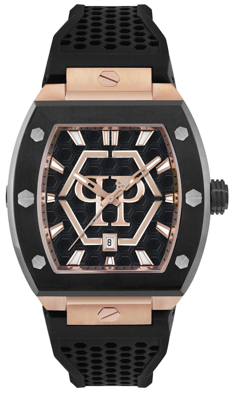 Philipp Plein Hexagon Phantom Black Dial Black Silicone Strap Watch For Men- PWPUA0124