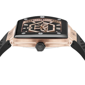 Philipp Plein Hexagon Phantom Black Dial Black Silicone Strap Watch For Men- PWPUA0124