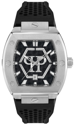 Philipp Plein Hexagon Phantom Black Dial Black Silicone Strap Watch For Men- PWPUA0524