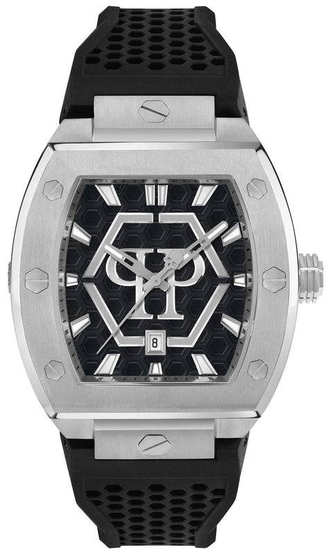 Philipp Plein Hexagon Phantom Black Dial Black Silicone Strap Watch For Men- PWPUA0524