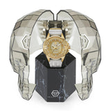 Philipp Plein The Skull Gold Dial White Silicone Strap Watch for Men - PWAAA1221